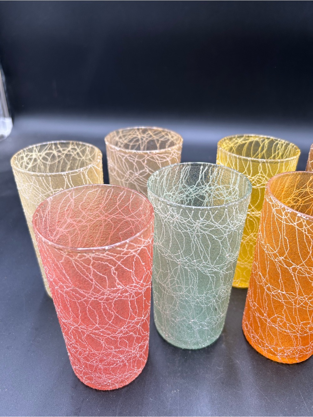 MCM spaghetti string Colorful Crackle Glass Tumbler Set - Assorted Shades set 8 - Picture 7 of 7